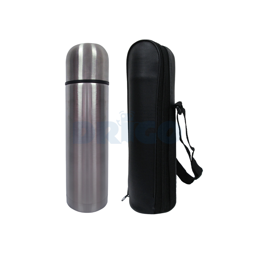 Termo Metálico 500ml con Funda Negra Plateado