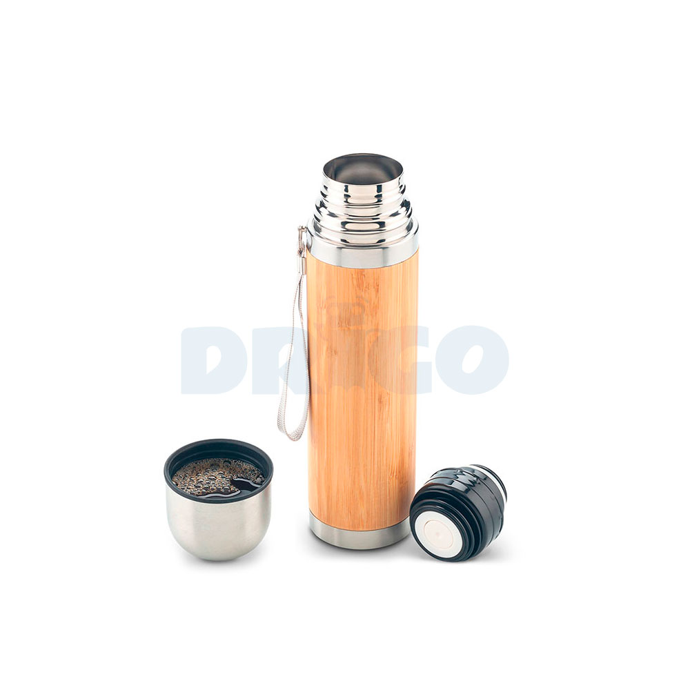 Termo Metálico 500ml con Recubrimiento de Bambú